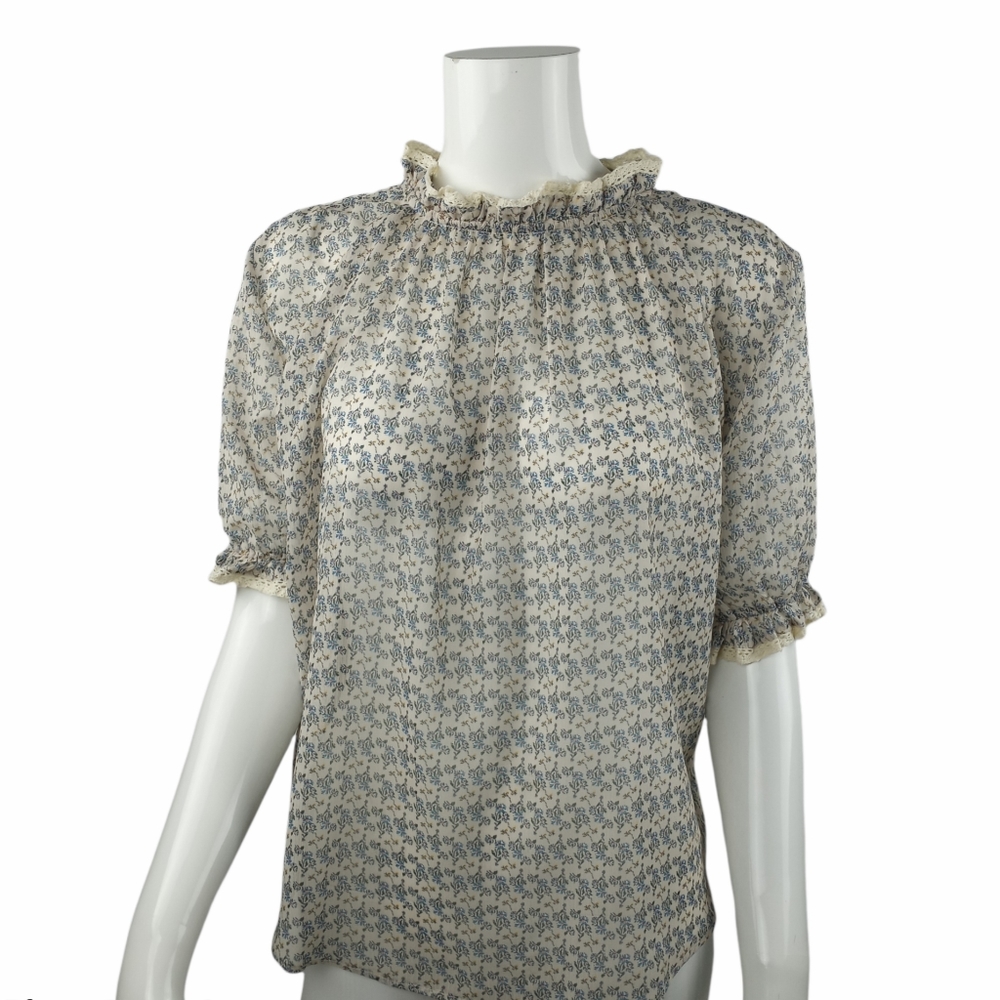 SUNDANCE Floral High Neck Half Puff Sleeved Top